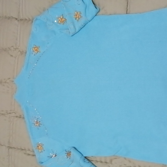 Turquoise blue beaded cardigan sweater by Quacker Factory Large - Picture 7 of 10